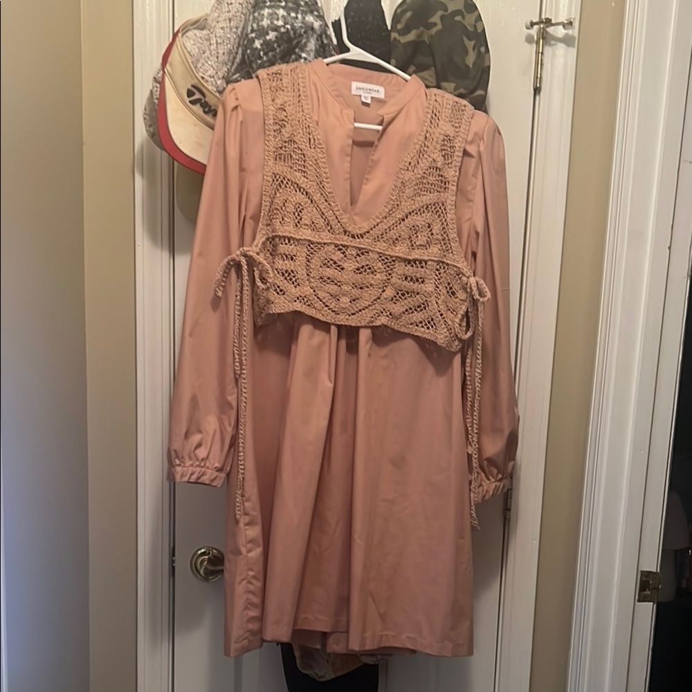 Pink Dress with Crochet Overlay